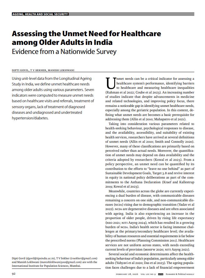 Assessing the Unmet Need for Healthcare among Older Adults in India : Evidence from a Nationwide Survey